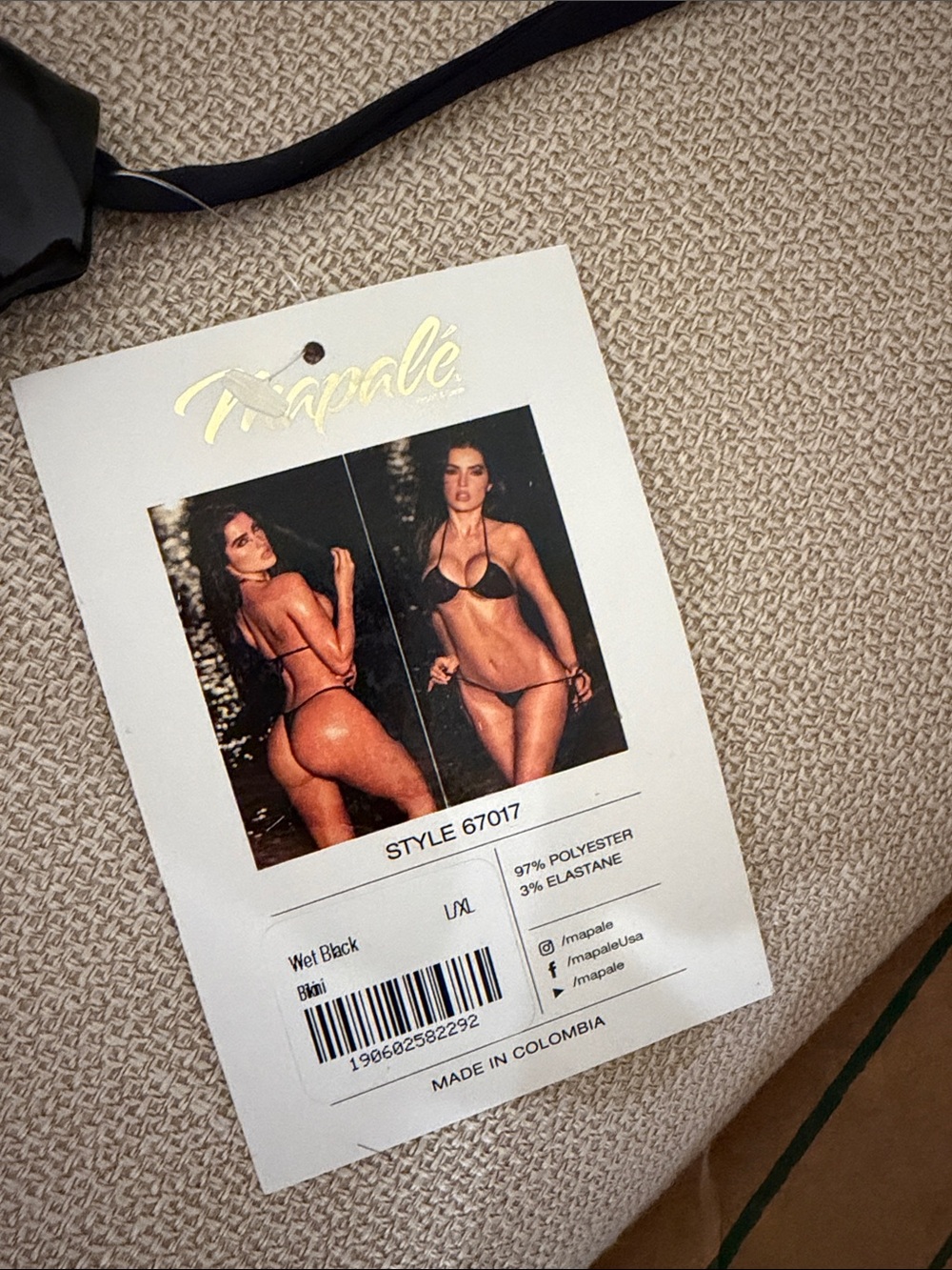 Glossy Black String Triangle Bikini Set - Picture 2 of 5
